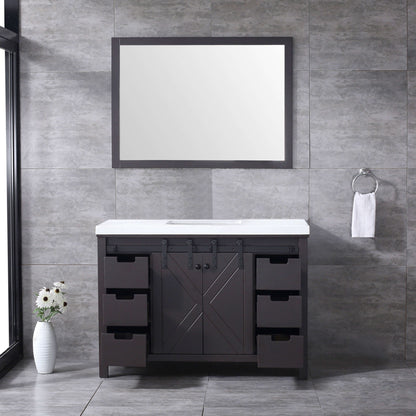 Marsyas 48" Brown Single Vanity, White Quartz Top, White Square Sink and 44" Mirror - LM342248SCCSM44