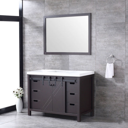 Marsyas 48" Brown Single Vanity, White Quartz Top, White Square Sink and 44" Mirror - LM342248SCCSM44