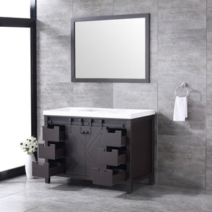Marsyas 48" Brown Single Vanity, White Quartz Top, White Square Sink and 44" Mirror - LM342248SCCSM44