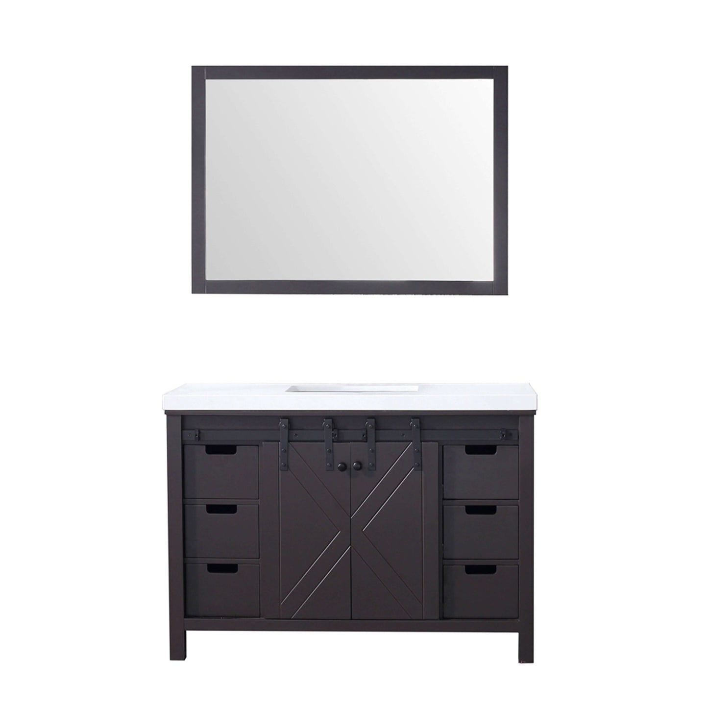 Marsyas 48" Brown Single Vanity, White Quartz Top, White Square Sink and 44" Mirror - LM342248SCCSM44