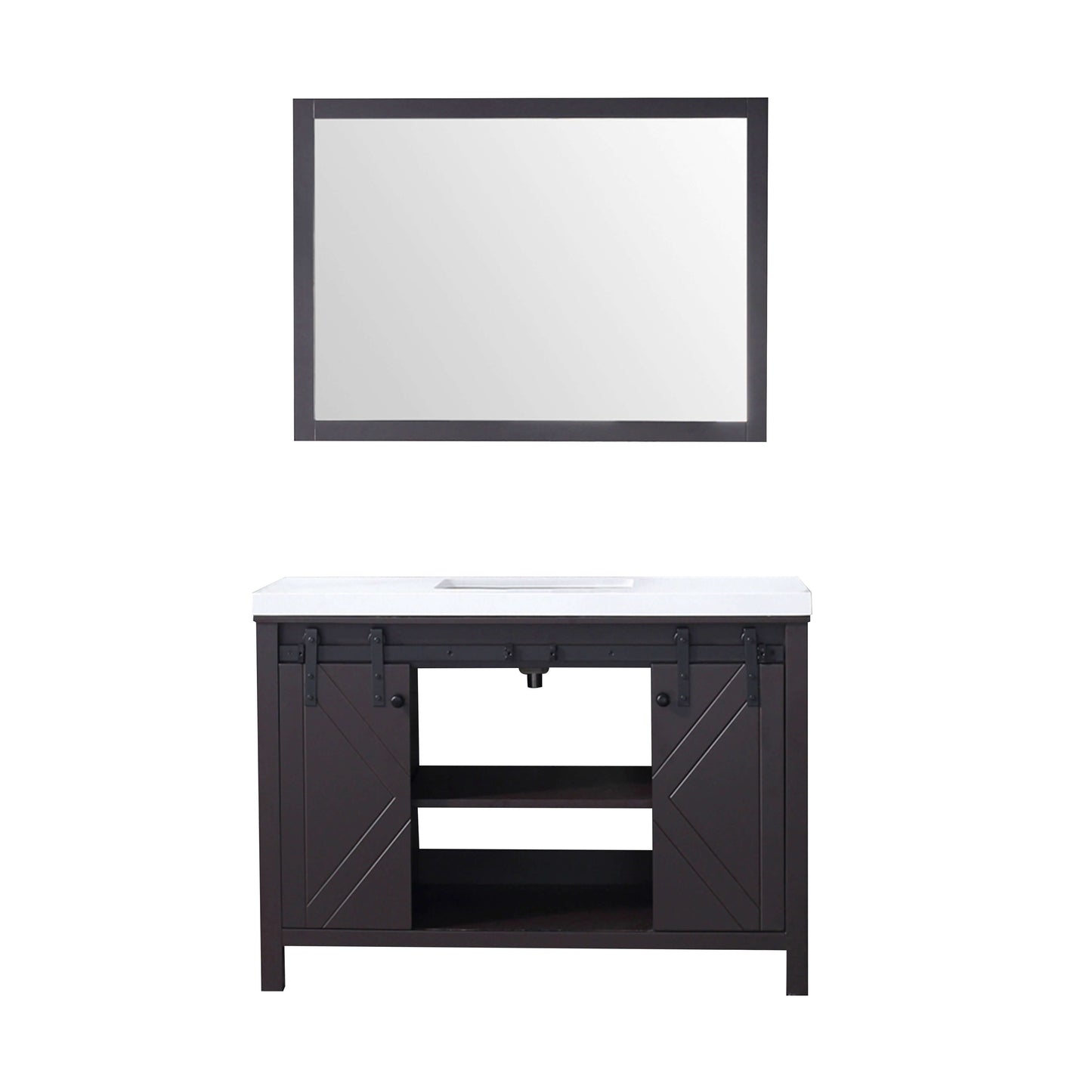 Marsyas 48" Brown Single Vanity, White Quartz Top, White Square Sink and 44" Mirror - LM342248SCCSM44