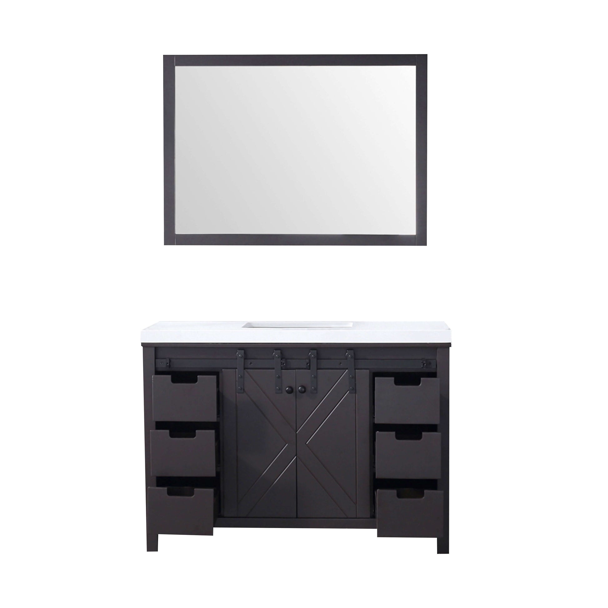 Marsyas 48" Brown Single Vanity, White Quartz Top, White Square Sink and 44" Mirror - LM342248SCCSM44