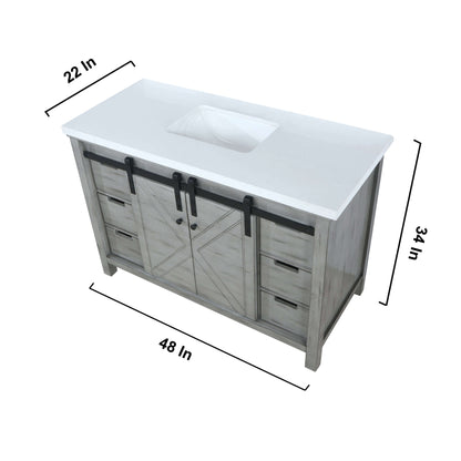 Marsyas 48" Ash Grey Single Vanity, White Quartz Top, White Square Sink and no Mirror - LM342248SHCS000