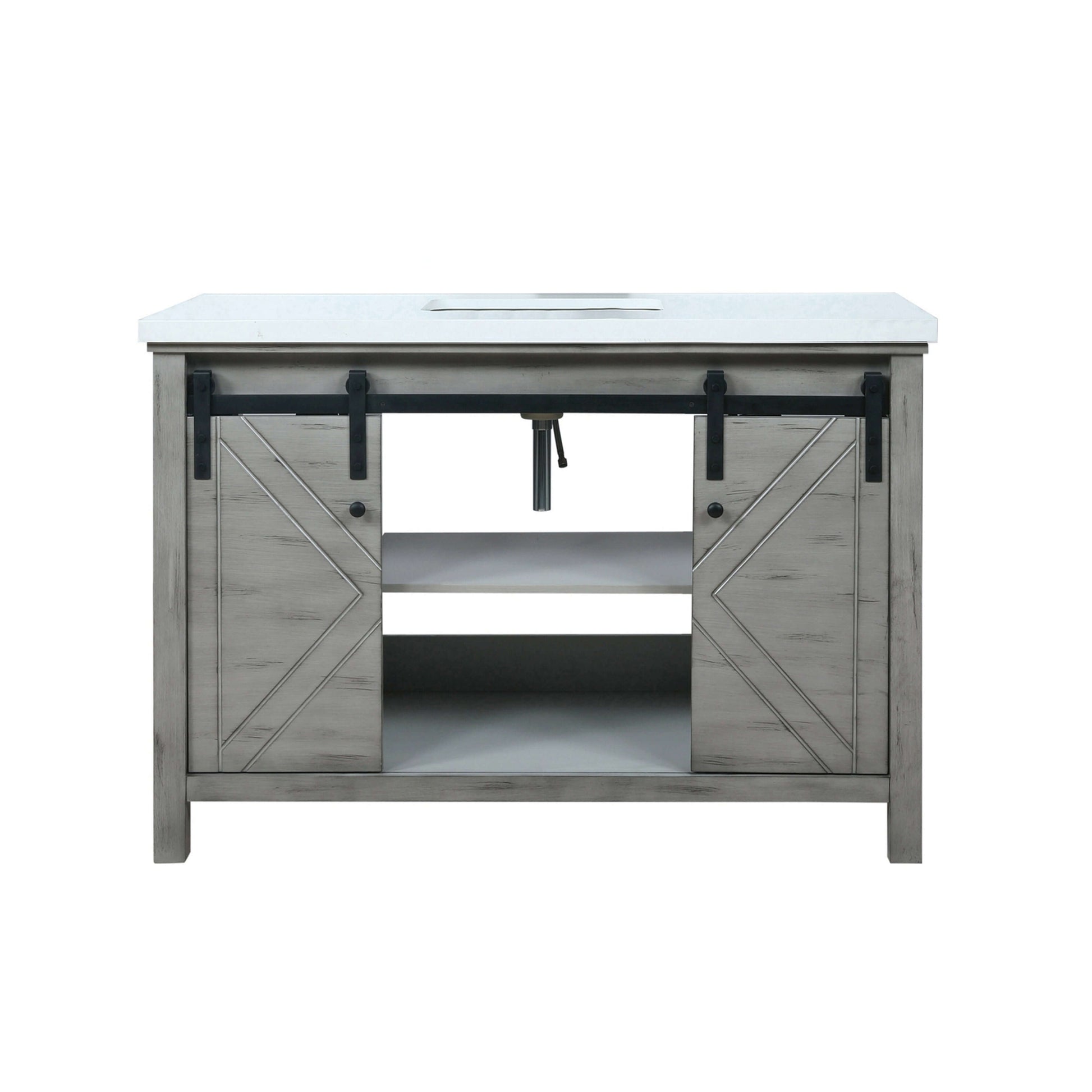 Marsyas 48" Ash Grey Single Vanity, White Quartz Top, White Square Sink and no Mirror - LM342248SHCS000