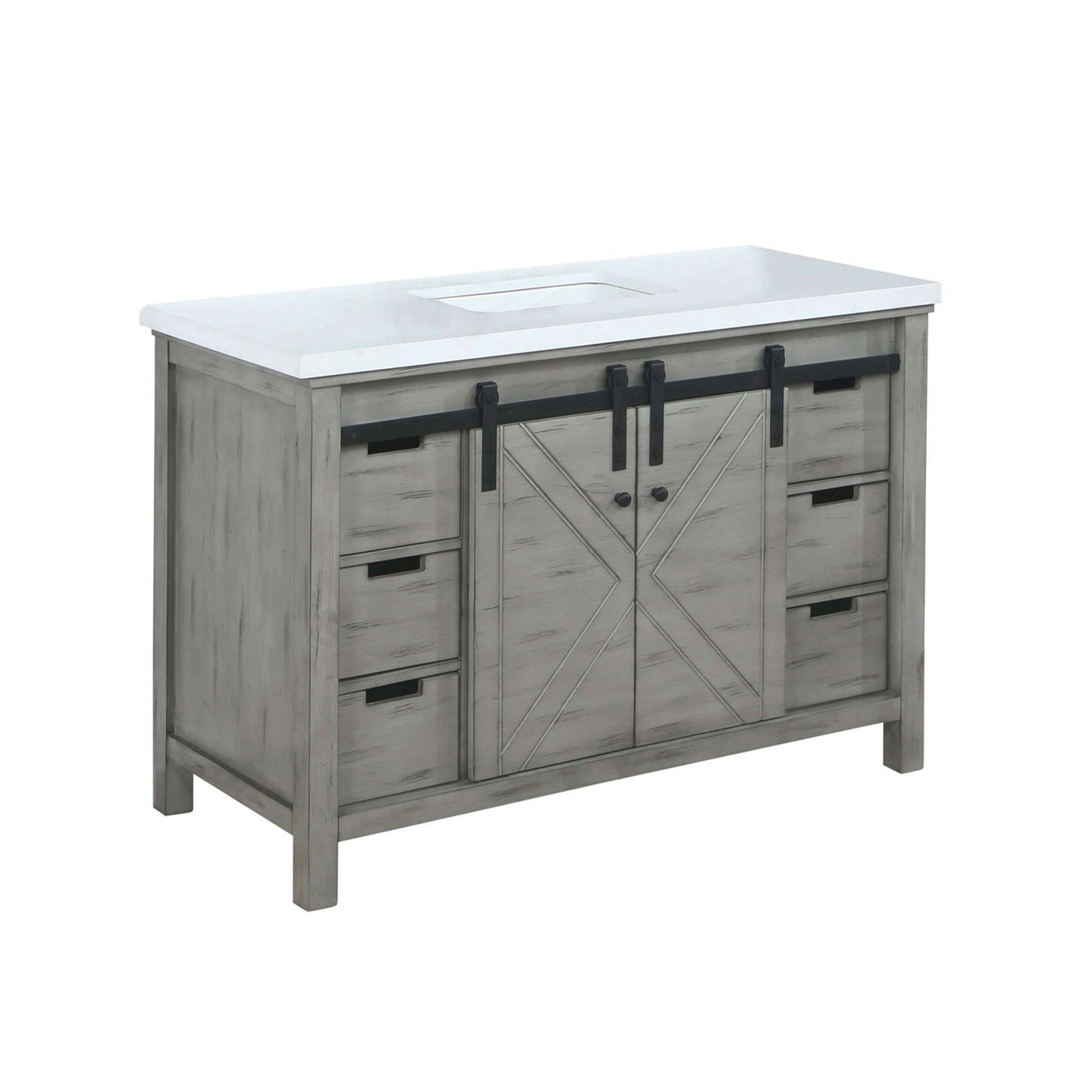 Marsyas 48" Ash Grey Single Vanity, White Quartz Top, White Square Sink and no Mirror - LM342248SHCS000