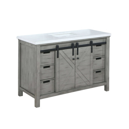 Marsyas 48" Ash Grey Single Vanity, White Quartz Top, White Square Sink and no Mirror - LM342248SHCS000