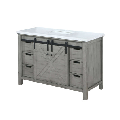 Marsyas 48" Ash Grey Single Vanity, White Quartz Top, White Square Sink and no Mirror - LM342248SHCS000