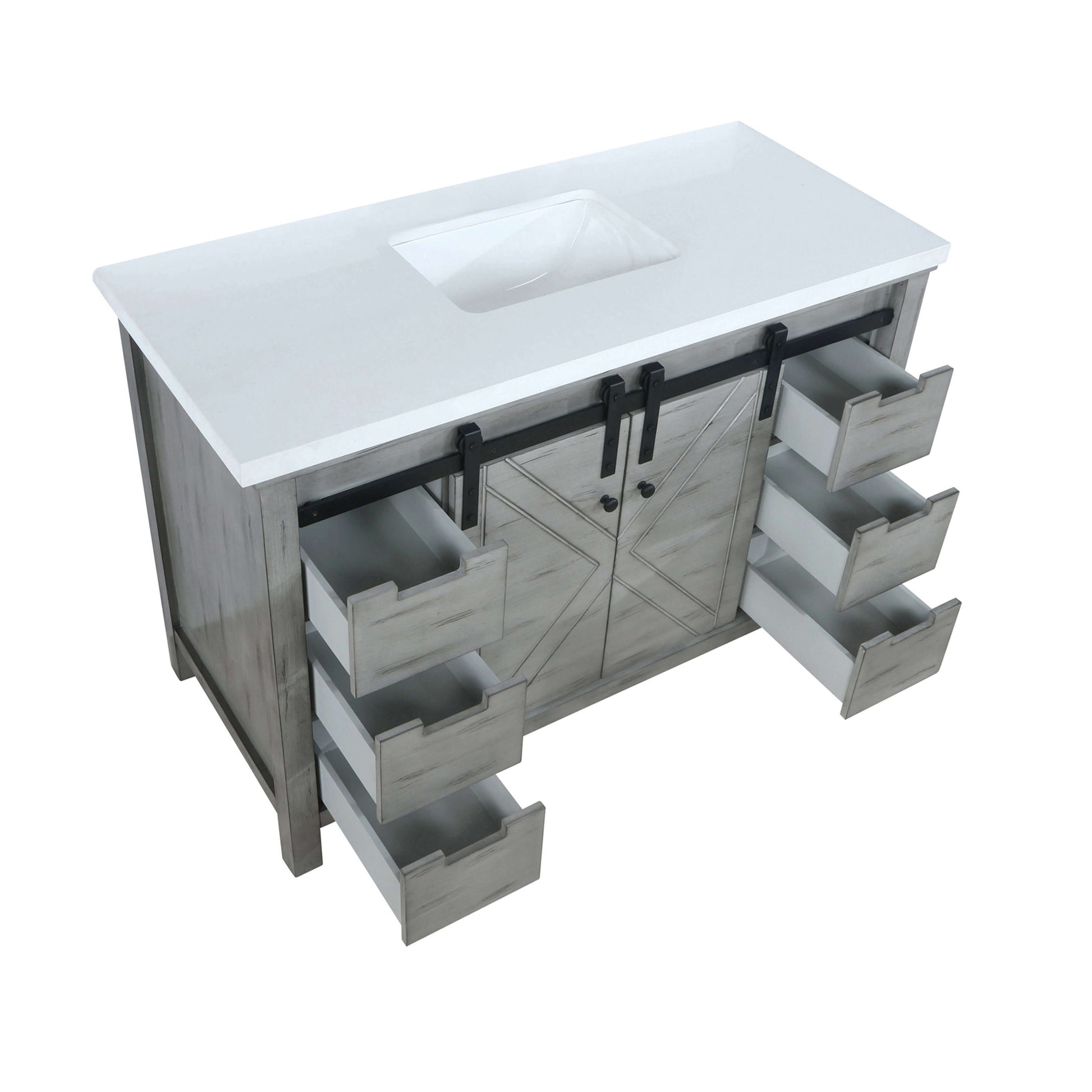 Marsyas 48" Ash Grey Single Vanity, White Quartz Top, White Square Sink and no Mirror - LM342248SHCS000