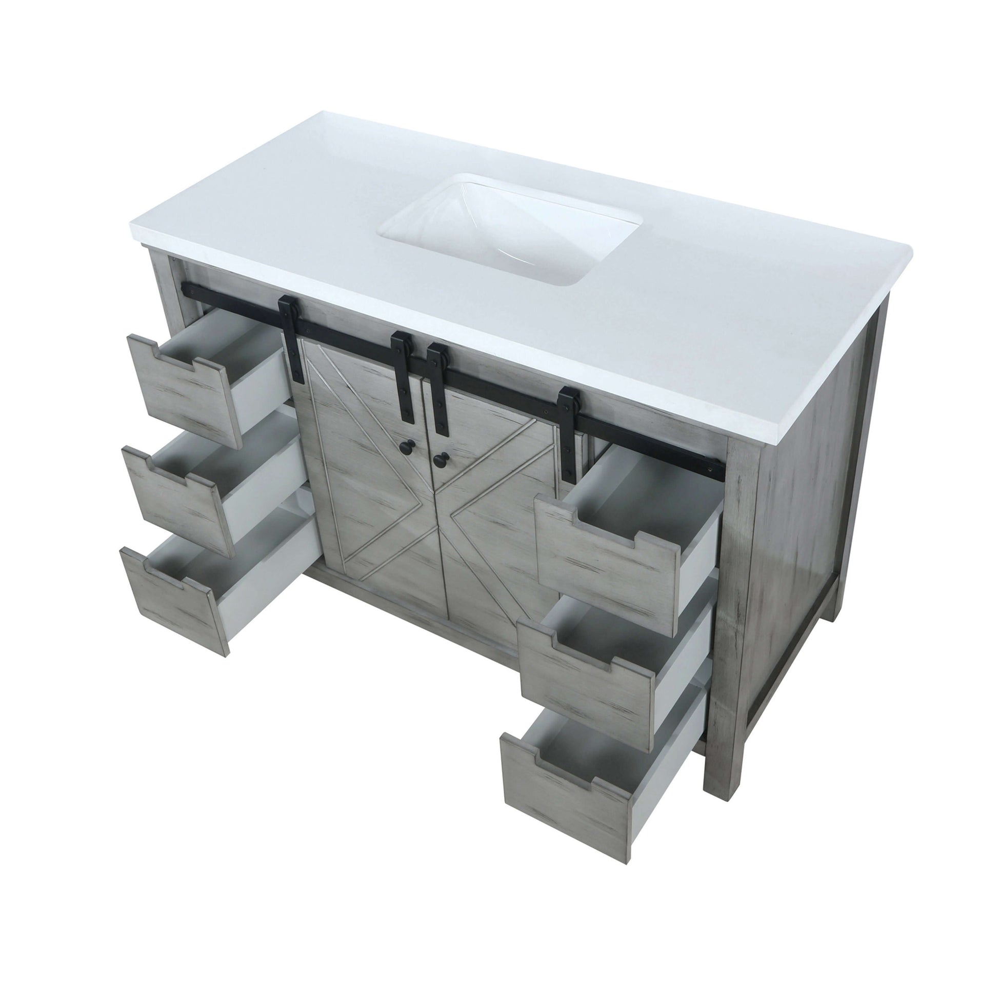 Marsyas 48" Ash Grey Single Vanity, White Quartz Top, White Square Sink and no Mirror - LM342248SHCS000