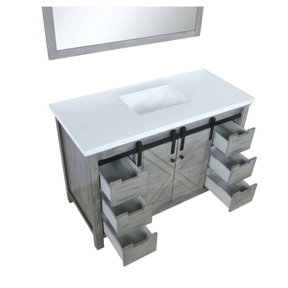 Marsyas 48" Ash Grey Single Vanity, White Quartz Top, White Square Sink and 44" Mirror - LM342248SHCSM44