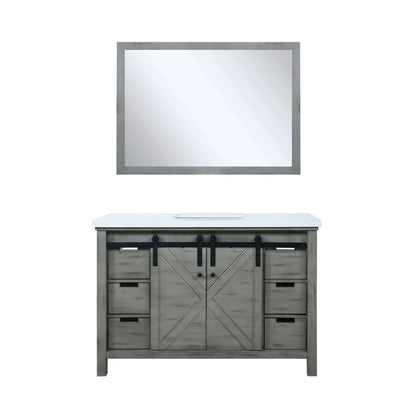 Marsyas 48" Ash Grey Single Vanity, White Quartz Top, White Square Sink and 44" Mirror - LM342248SHCSM44