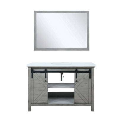 Marsyas 48" Ash Grey Single Vanity, White Quartz Top, White Square Sink and 44" Mirror - LM342248SHCSM44