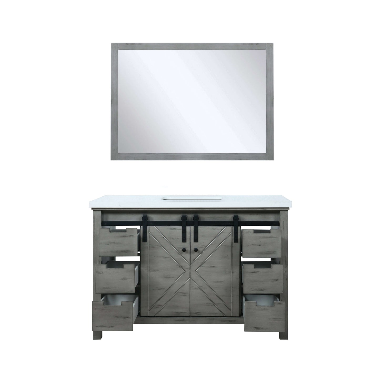 Marsyas 48" Ash Grey Single Vanity, White Quartz Top, White Square Sink and 44" Mirror - LM342248SHCSM44