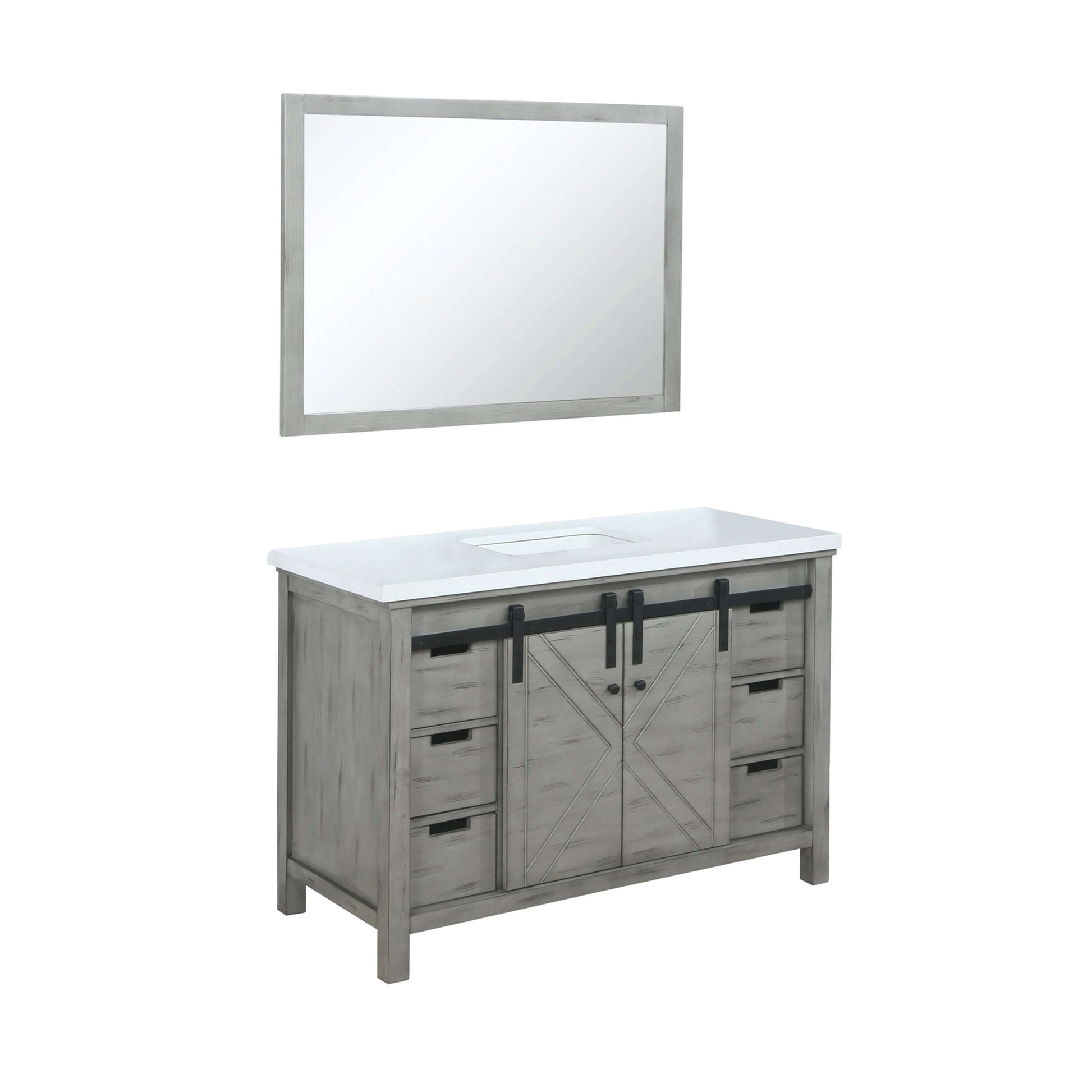 Marsyas 48" Ash Grey Single Vanity, White Quartz Top, White Square Sink and 44" Mirror - LM342248SHCSM44