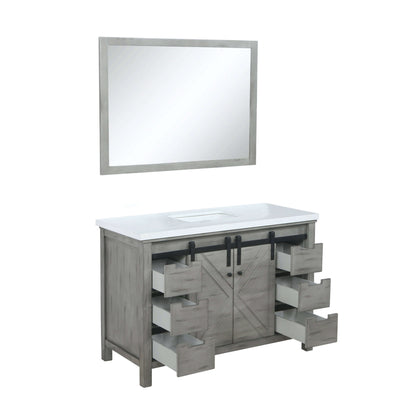 Marsyas 48" Ash Grey Single Vanity, White Quartz Top, White Square Sink and 44" Mirror - LM342248SHCSM44