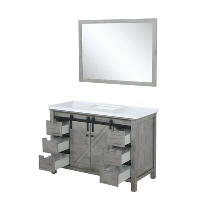 Marsyas 48" Ash Grey Single Vanity, White Quartz Top, White Square Sink and 44" Mirror - LM342248SHCSM44