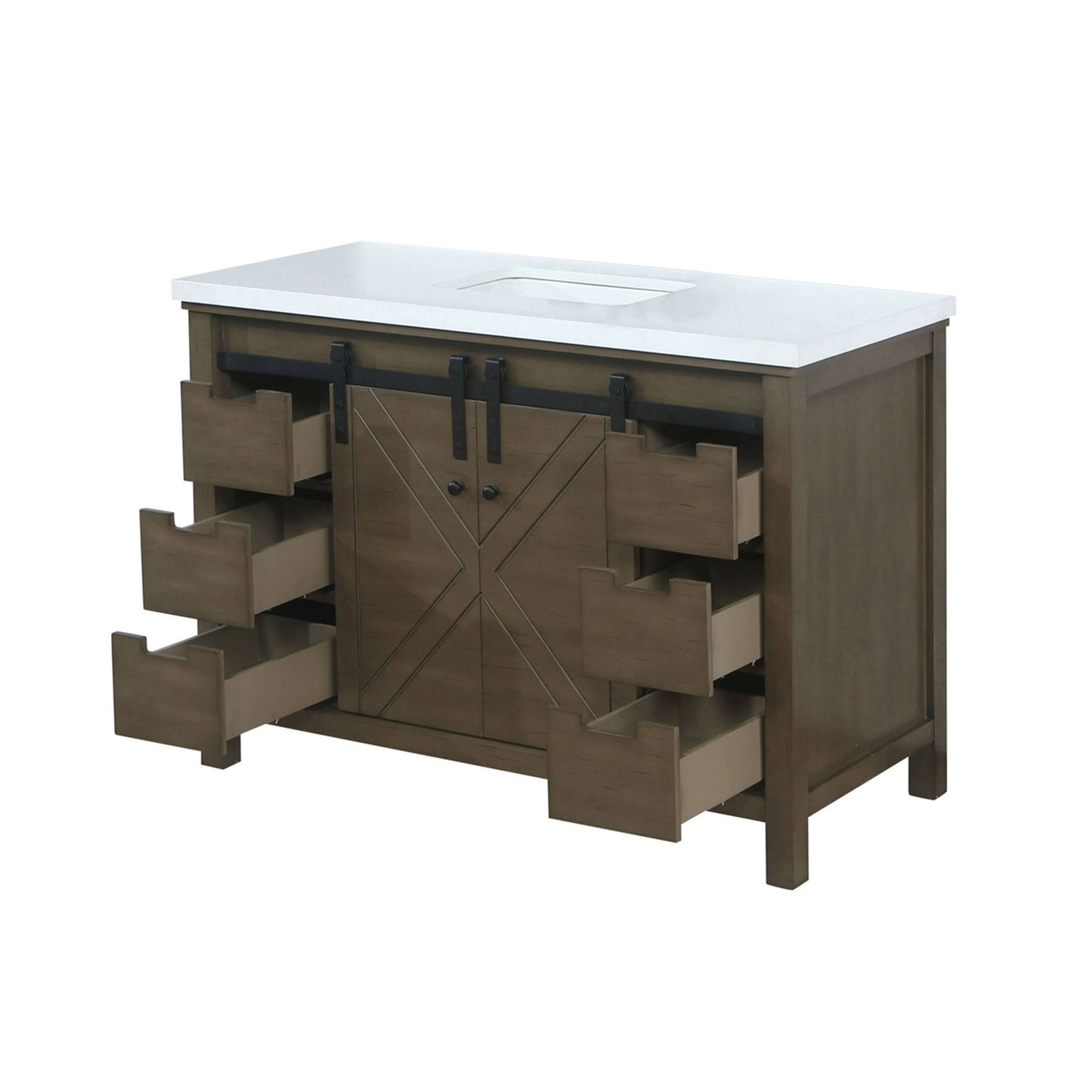 Marsyas 48" Rustic Brown Single Vanity, White Quartz Top, White Square Sink and no Mirror - LM342248SKCS000