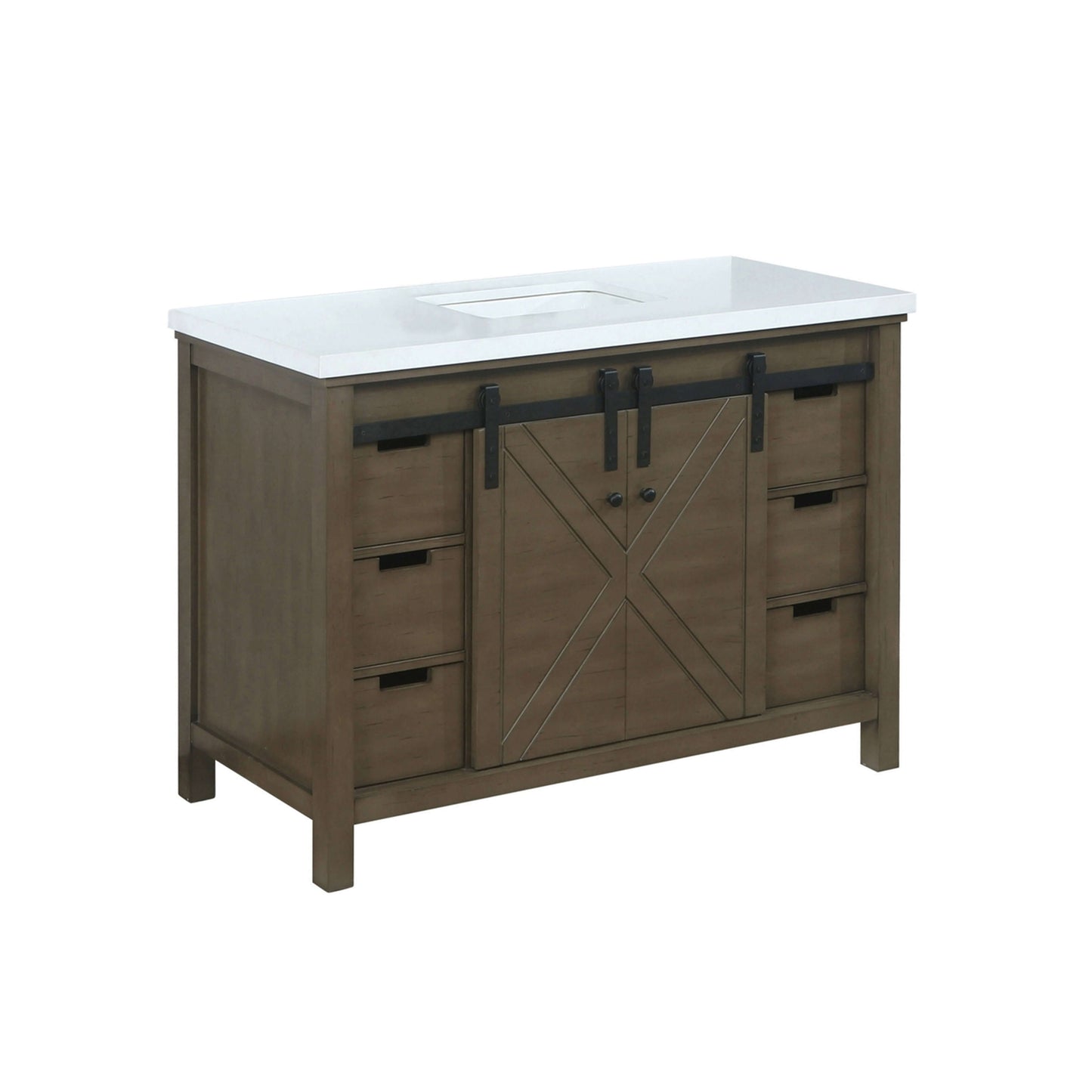 Marsyas 48" Rustic Brown Single Vanity, White Quartz Top, White Square Sink and no Mirror - LM342248SKCS000