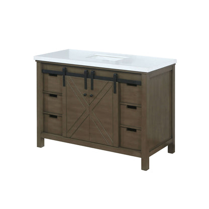 Marsyas 48" Rustic Brown Single Vanity, White Quartz Top, White Square Sink and no Mirror - LM342248SKCS000