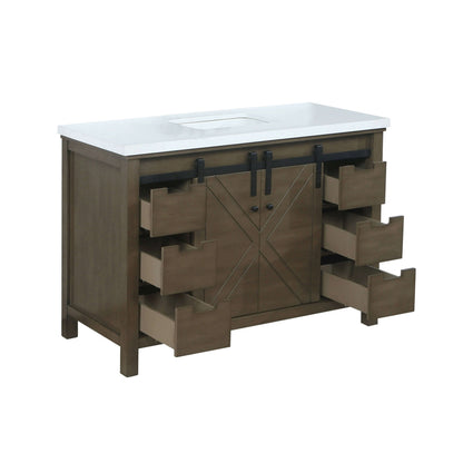 Marsyas 48" Rustic Brown Single Vanity, White Quartz Top, White Square Sink and no Mirror - LM342248SKCS000