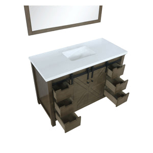Marsyas 48" Rustic Brown Single Vanity, White Quartz Top, White Square Sink and 44" Mirror - LM342248SKCSM44