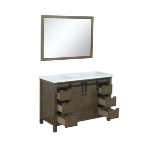 Marsyas 48" Rustic Brown Single Vanity, White Quartz Top, White Square Sink and 44" Mirror - LM342248SKCSM44