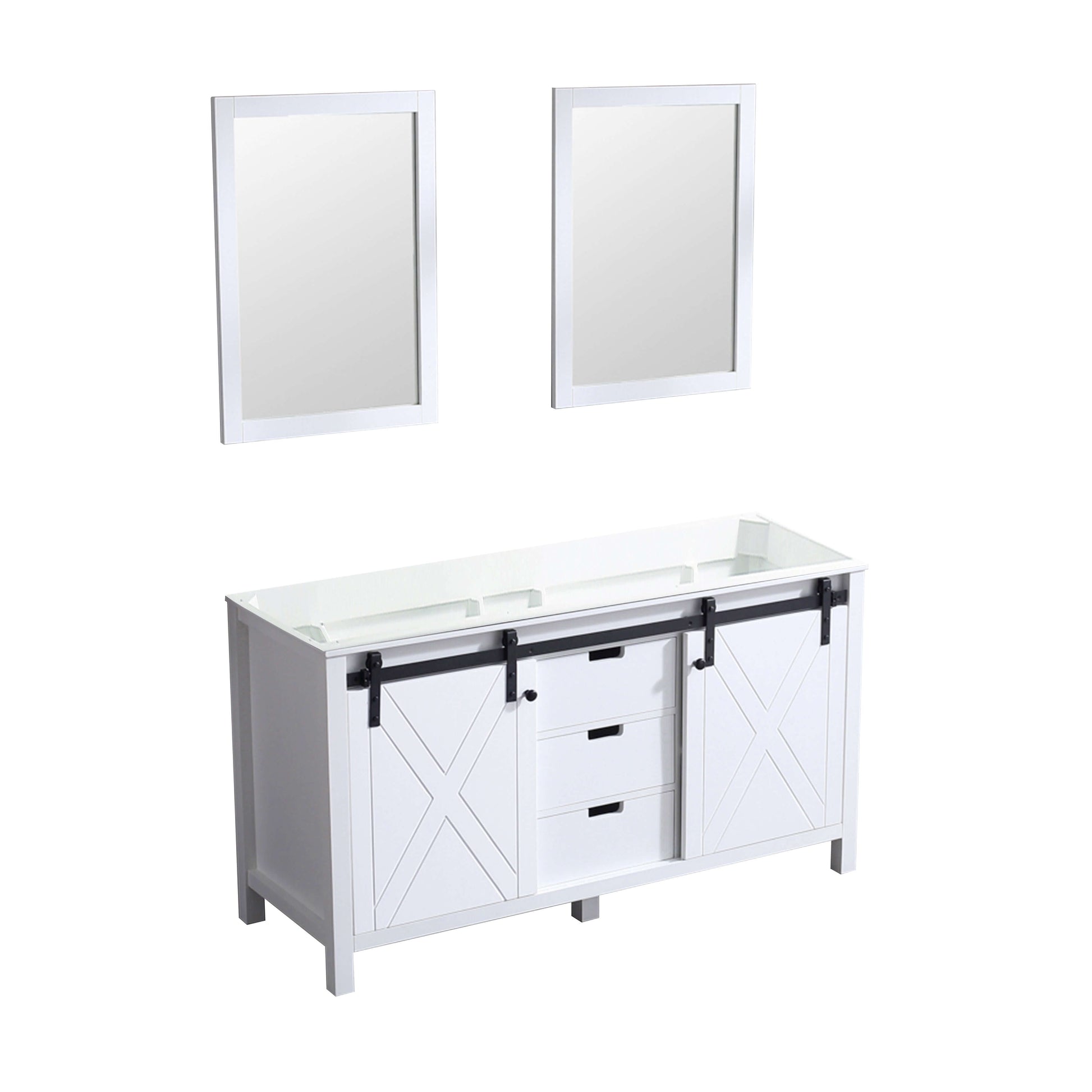 Marsyas 60" White Double Vanity, no Top and 24" Mirrors - LM342260DA00M24