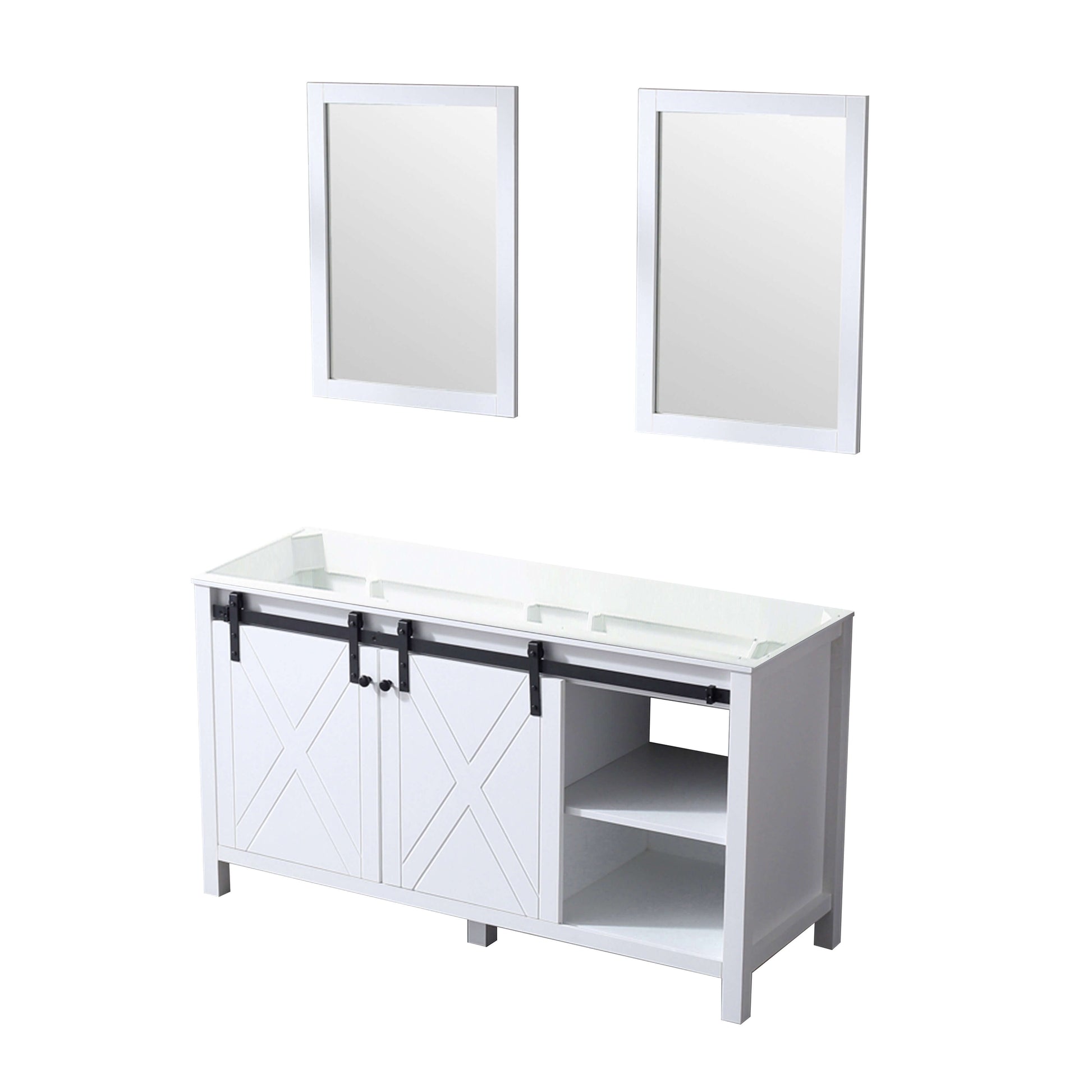 Marsyas 60" White Double Vanity, no Top and 24" Mirrors - LM342260DA00M24