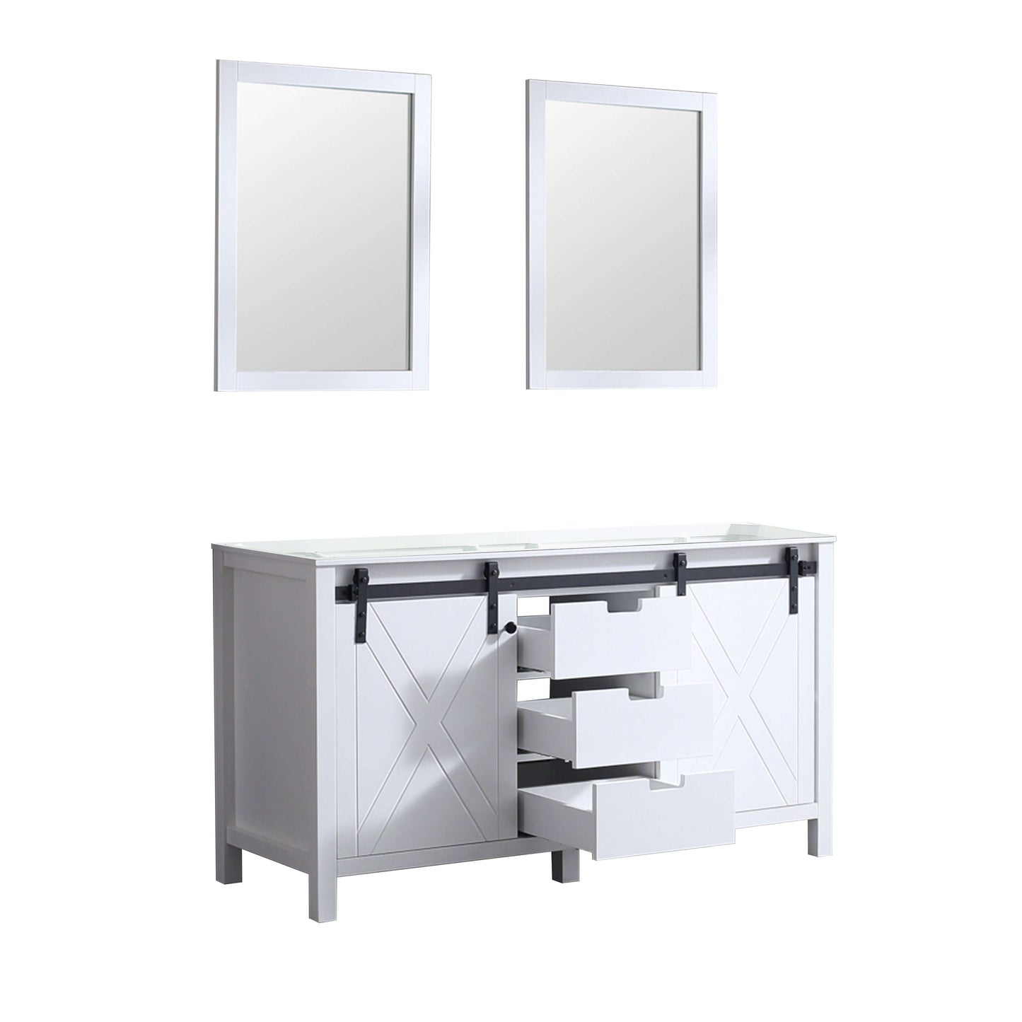 Marsyas 60" White Double Vanity, no Top and 24" Mirrors - LM342260DA00M24