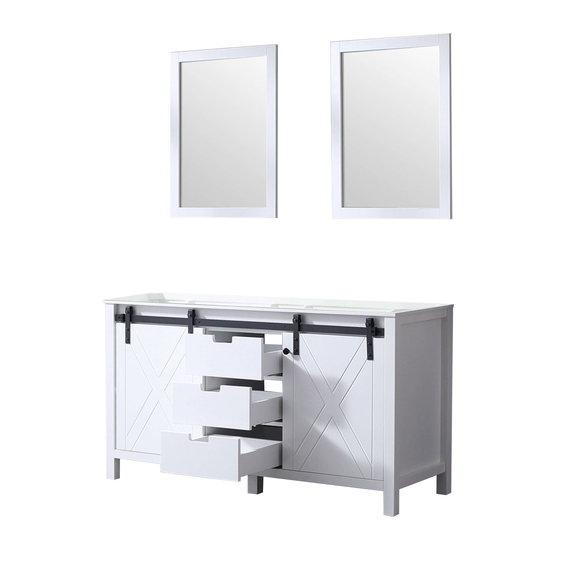 Marsyas 60" White Double Vanity, no Top and 24" Mirrors - LM342260DA00M24