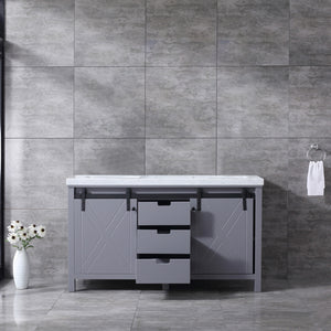 Marsyas 60" Dark Grey Double Vanity, White Carrara Marble Top, White Square Sinks and no Mirror - LM342260DBBS000