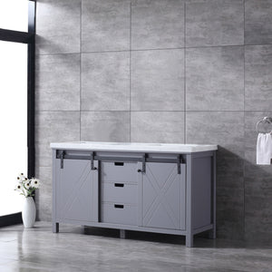Marsyas 60" Dark Grey Double Vanity, White Carrara Marble Top, White Square Sinks and no Mirror - LM342260DBBS000