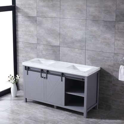 Marsyas 60" Dark Grey Double Vanity, White Carrara Marble Top, White Square Sinks and no Mirror - LM342260DBBS000