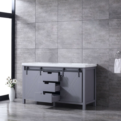 Marsyas 60" Dark Grey Double Vanity, White Carrara Marble Top, White Square Sinks and no Mirror - LM342260DBBS000