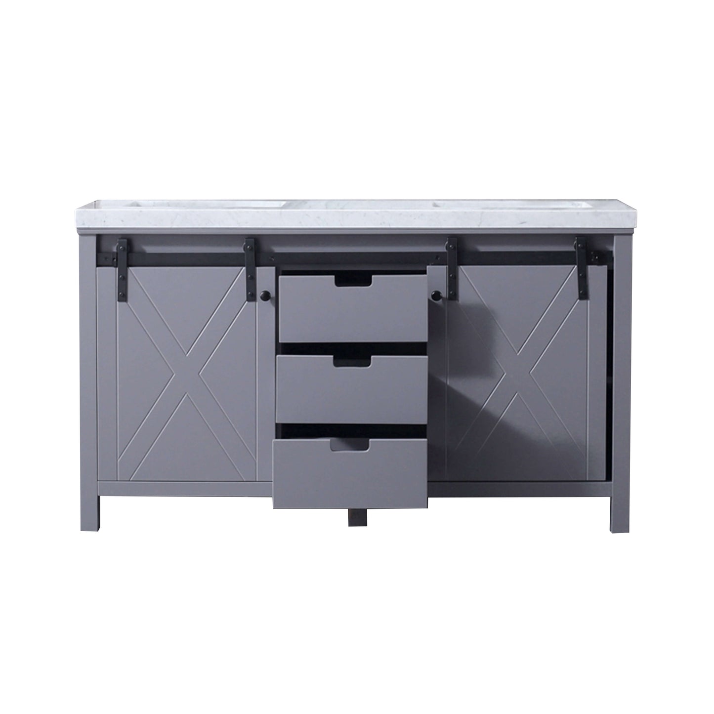 Marsyas 60" Dark Grey Double Vanity, White Carrara Marble Top, White Square Sinks and no Mirror - LM342260DBBS000