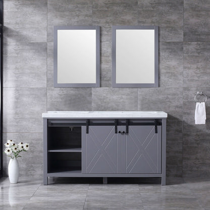 Marsyas 60" Dark Grey Double Vanity, White Carrara Marble Top, White Square Sinks and 24" Mirrors - LM342260DBBSM24