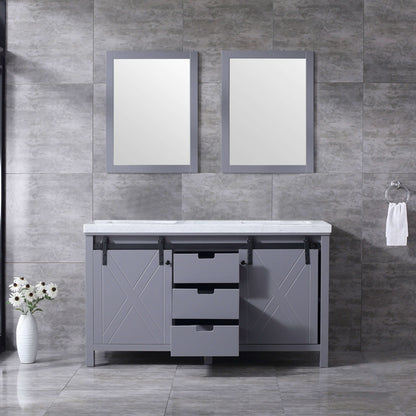 Marsyas 60" Dark Grey Double Vanity, White Carrara Marble Top, White Square Sinks and 24" Mirrors - LM342260DBBSM24