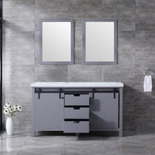 Load image into Gallery viewer, Marsyas 60&quot; Dark Grey Double Vanity, White Carrara Marble Top, White Square Sinks and 24&quot; Mirrors - LM342260DBBSM24