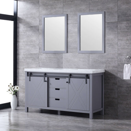 Marsyas 60" Dark Grey Double Vanity, White Carrara Marble Top, White Square Sinks and 24" Mirrors - LM342260DBBSM24