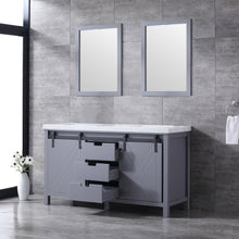 Load image into Gallery viewer, Marsyas 60&quot; Dark Grey Double Vanity, White Carrara Marble Top, White Square Sinks and 24&quot; Mirrors - LM342260DBBSM24