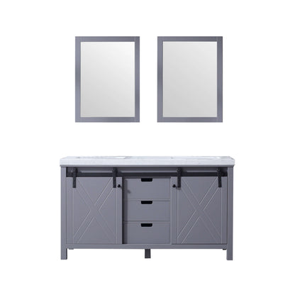 Marsyas 60" Dark Grey Double Vanity, White Carrara Marble Top, White Square Sinks and 24" Mirrors - LM342260DBBSM24