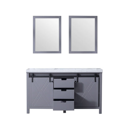 Marsyas 60" Dark Grey Double Vanity, White Carrara Marble Top, White Square Sinks and 24" Mirrors - LM342260DBBSM24