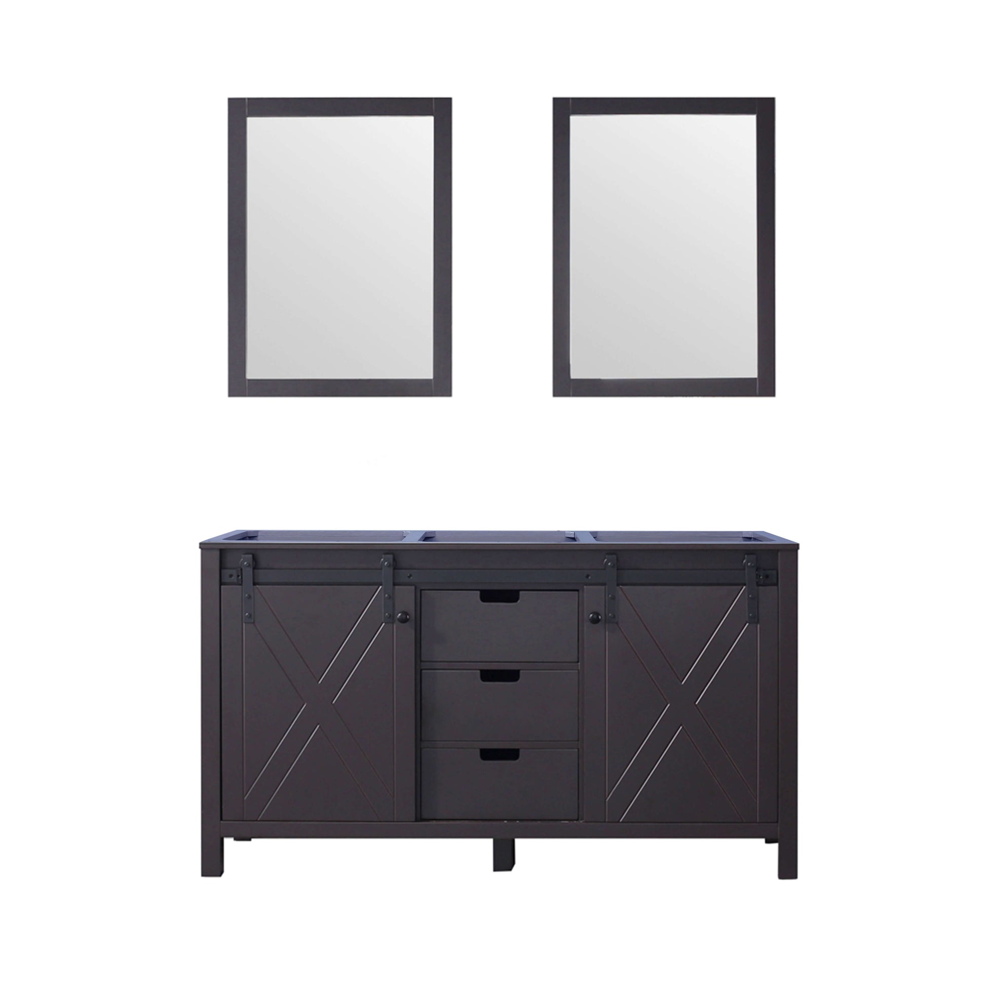 Marsyas 60" Brown Double Vanity, no Top and 24" Mirrors - LM342260DC00M24