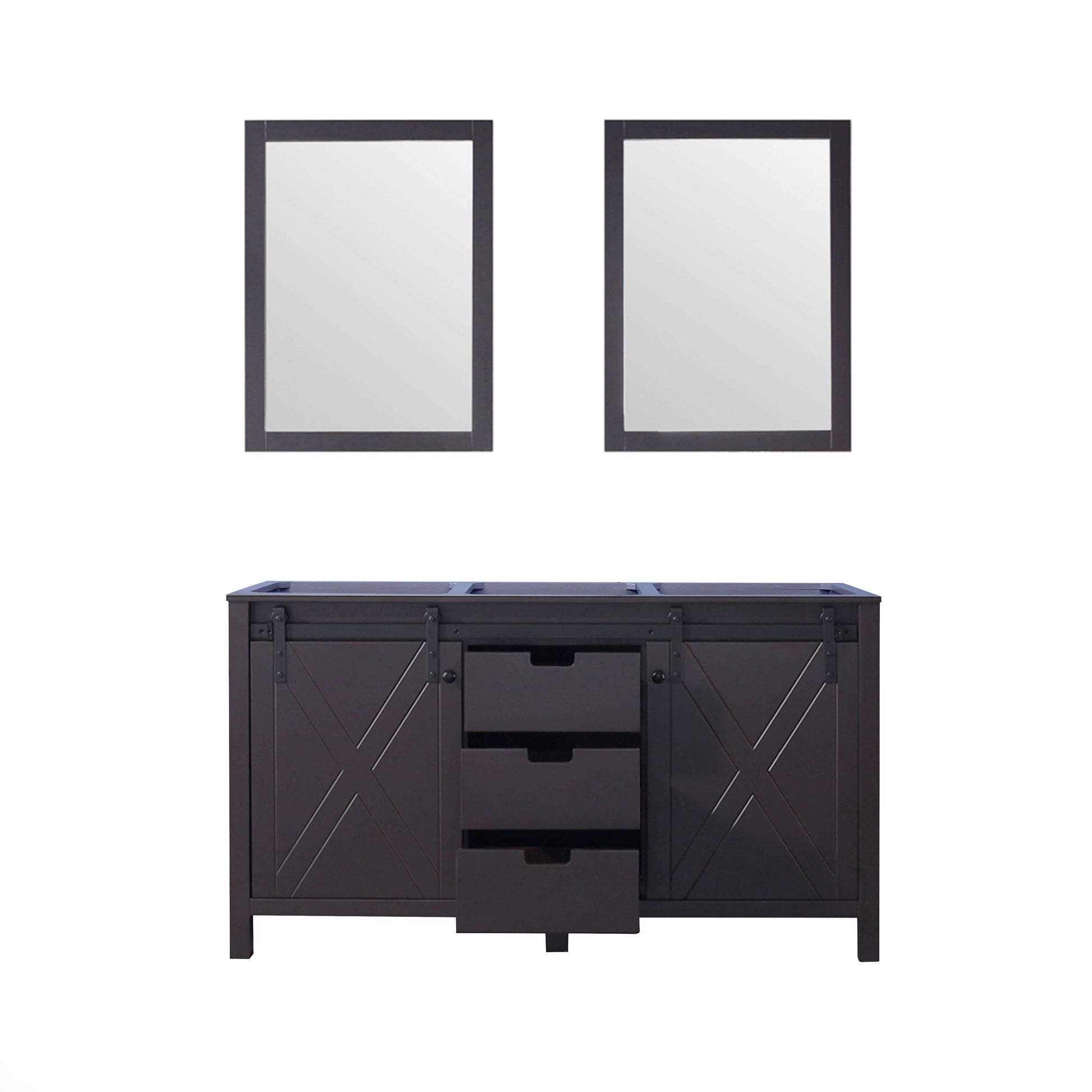 Marsyas 60" Brown Double Vanity, no Top and 24" Mirrors - LM342260DC00M24