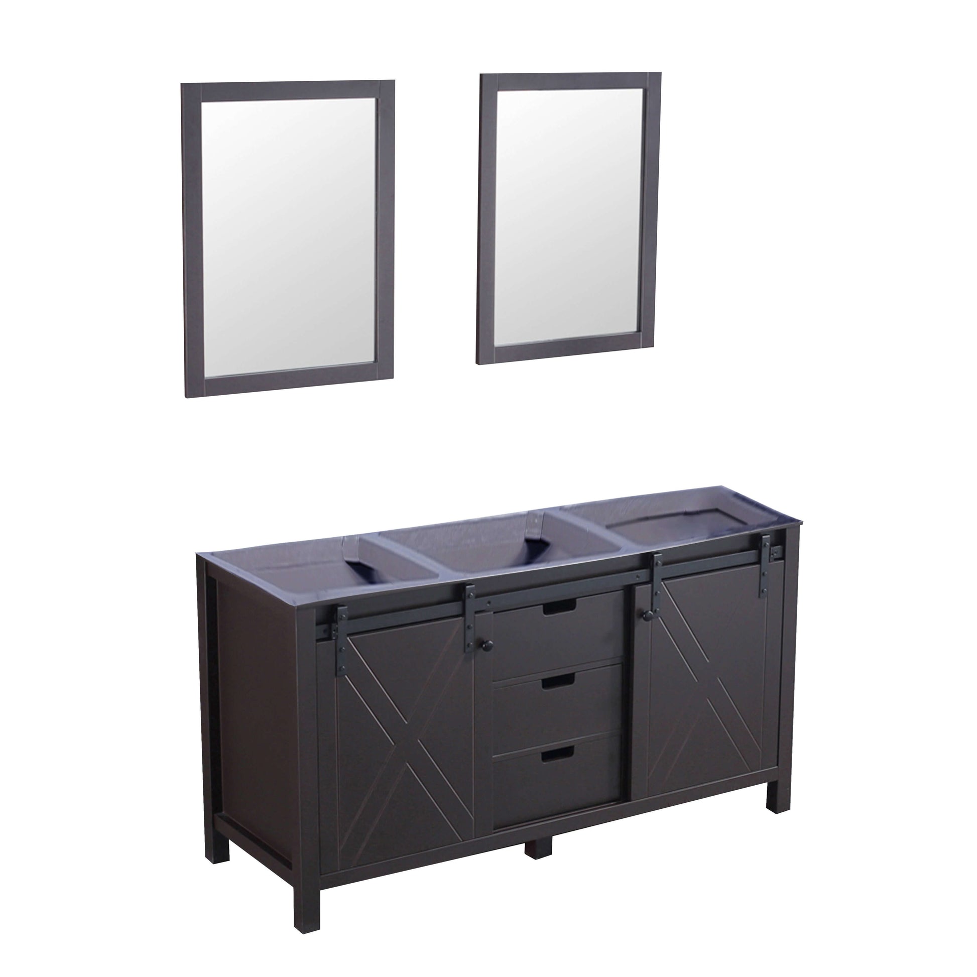 Marsyas 60" Brown Double Vanity, no Top and 24" Mirrors - LM342260DC00M24