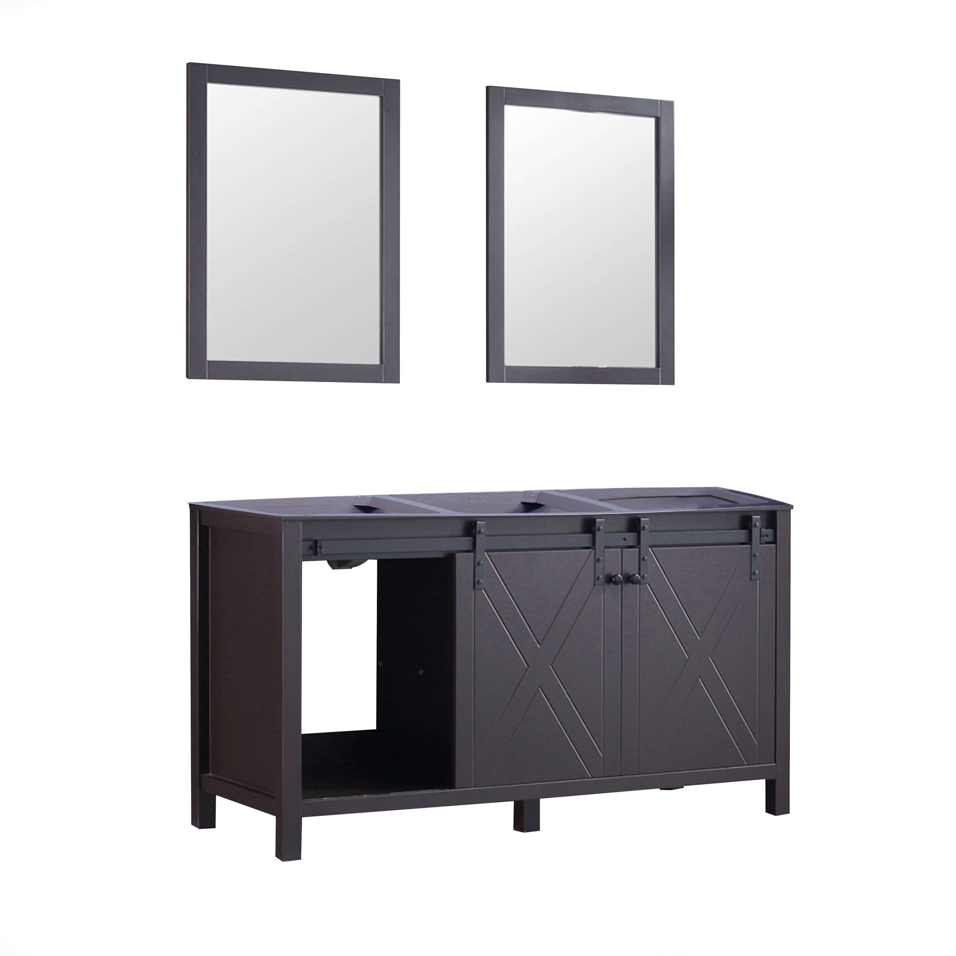 Marsyas 60" Brown Double Vanity, no Top and 24" Mirrors - LM342260DC00M24