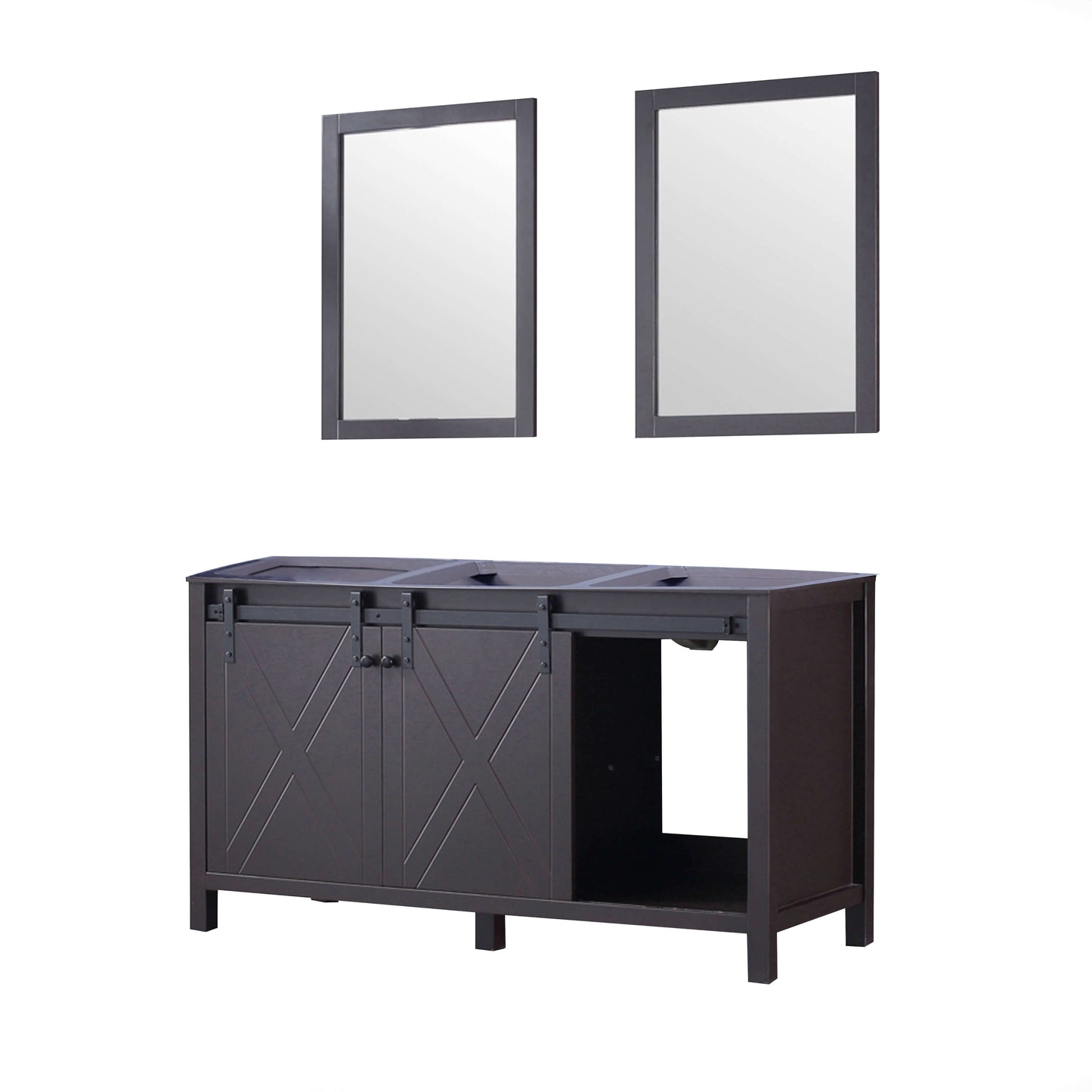 Marsyas 60" Brown Double Vanity, no Top and 24" Mirrors - LM342260DC00M24