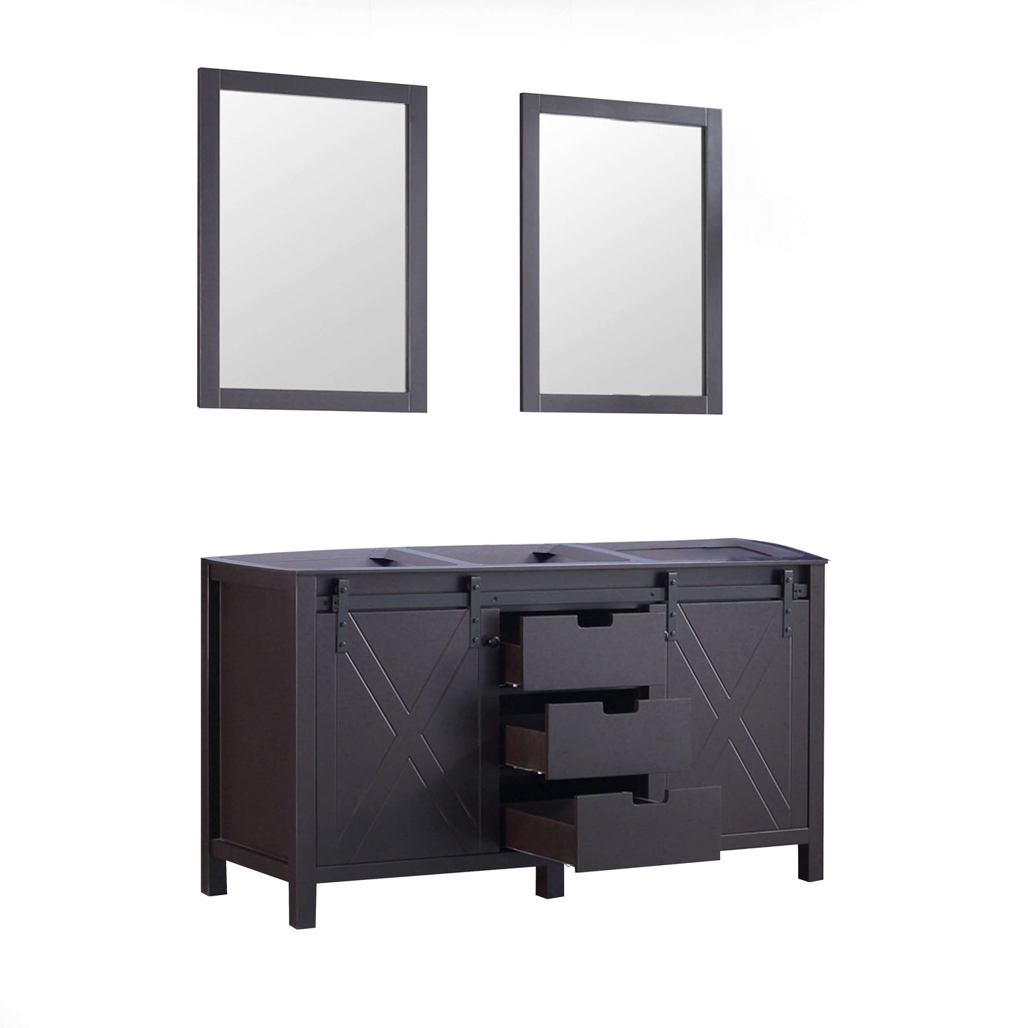 Marsyas 60" Brown Double Vanity, no Top and 24" Mirrors - LM342260DC00M24