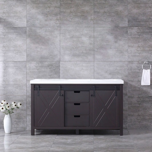 Marsyas 60" Brown Double Vanity, White Quartz Top, White Square Sinks and no Mirror - LM342260DCCS000