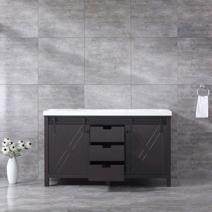 Marsyas 60" Brown Double Vanity, White Quartz Top, White Square Sinks and no Mirror - LM342260DCCS000